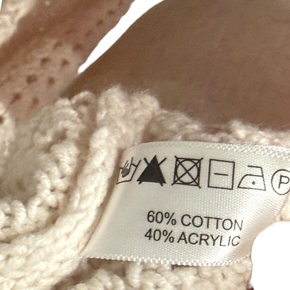 Lisa Todd Women's Size S Open Knit V-Neck Varsity Sweater Cream Beige Pullover - Picture 7 of 8